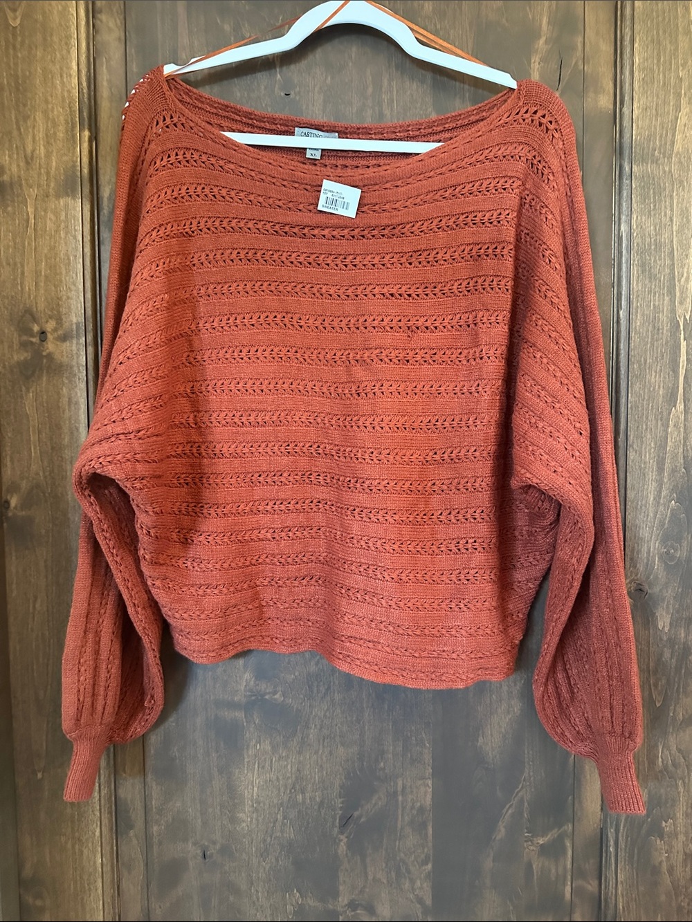 Caslon Burnt Orange Open-Weave Boatneck Sweater